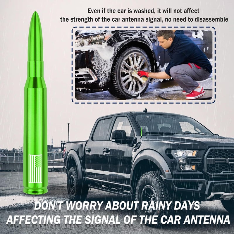 Junecarp New Upgrade American Flag Car Bullet Antenna,Truck Exterior Accessories Antenna Toppers Compatible with GMC,Chevy Silverado,Dodge,Ford,Jeep Antenna Replacement (Green) - Image 3